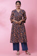 Red Cotton Flared Kurta Set image number 0
