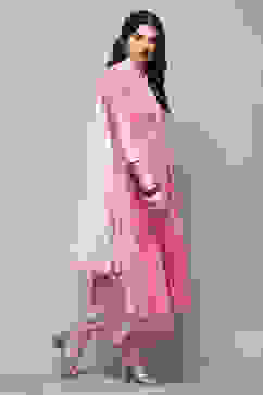 White Pink Rayon Gathered Suit Set image number 6