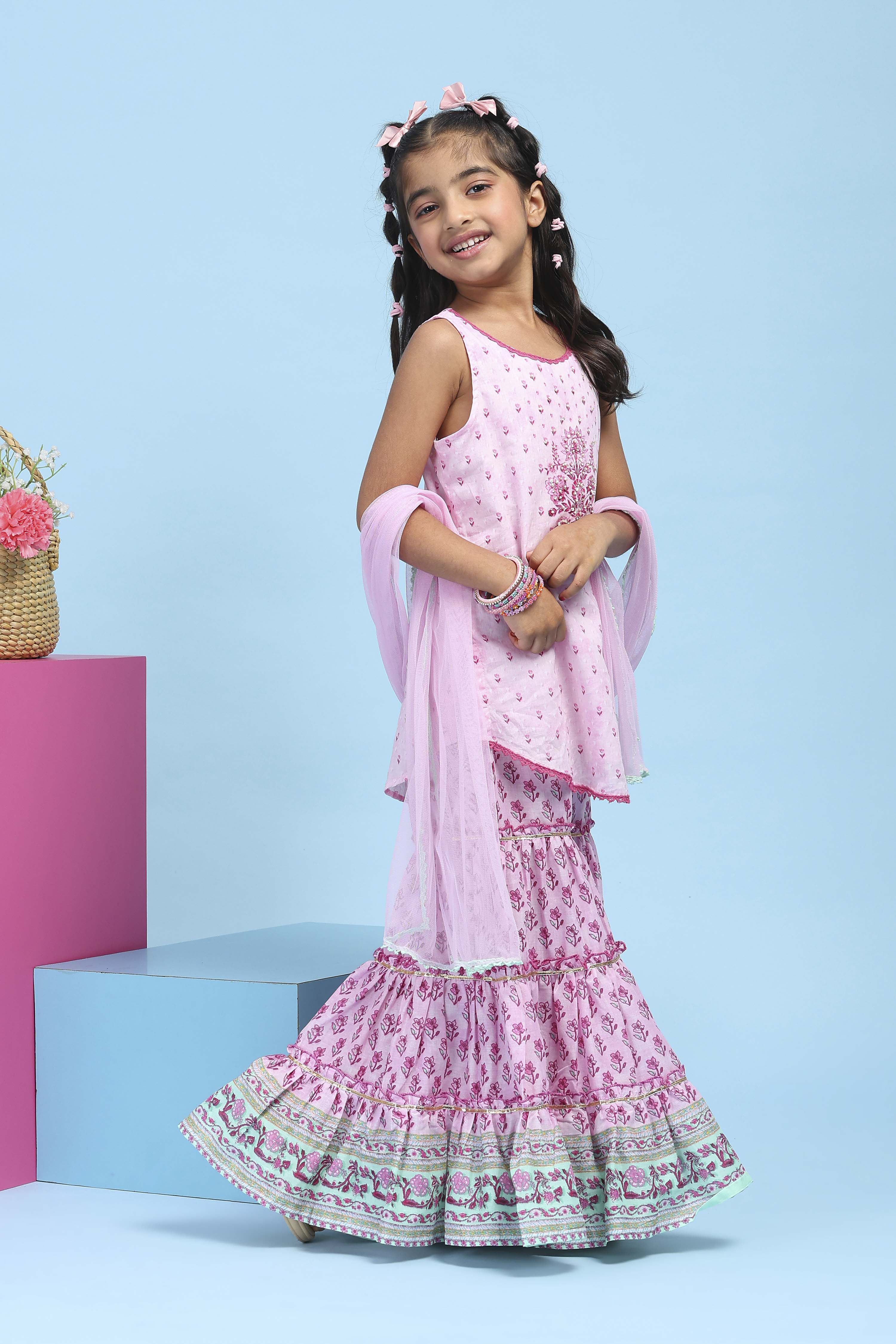 Pink Cotton Printed Straight Suit Set image number 5