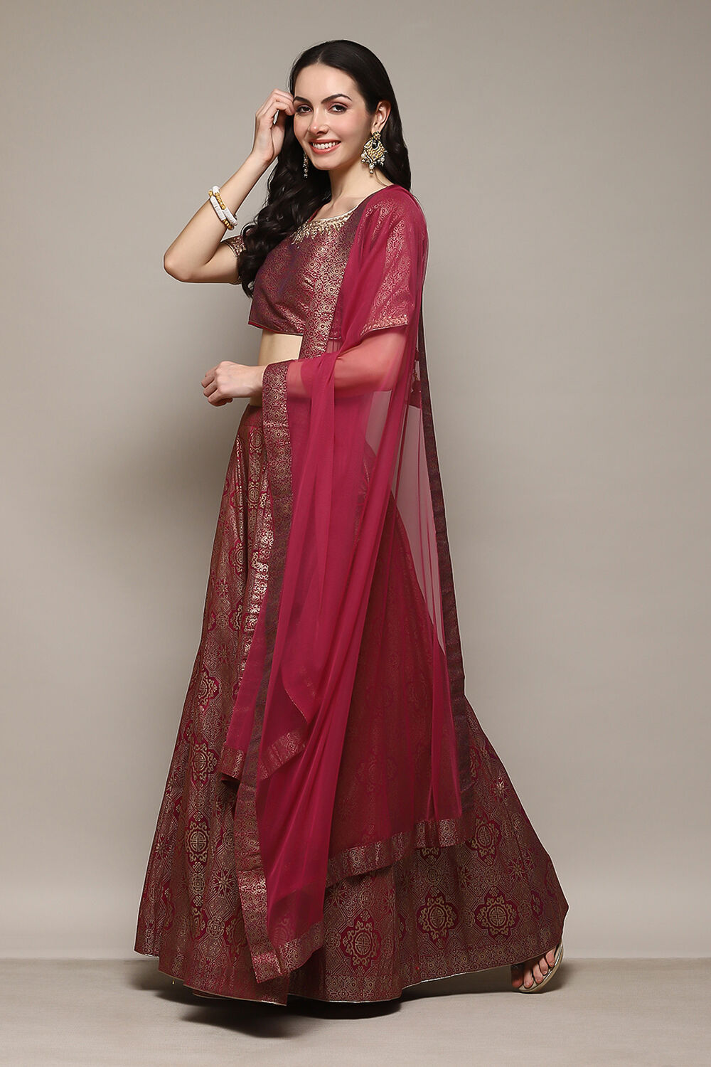 Navy Blue Polyester Straight Kurta Lehenga Set image number 5