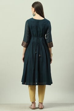 Teal Poly Mettalic A-Line Yarndyed Kurta image number 4