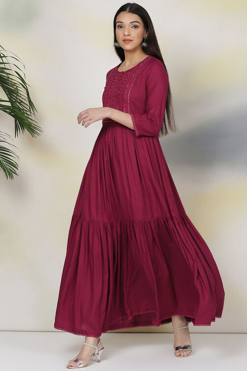 Cherry Red Rayon Fusion Dress image number 0