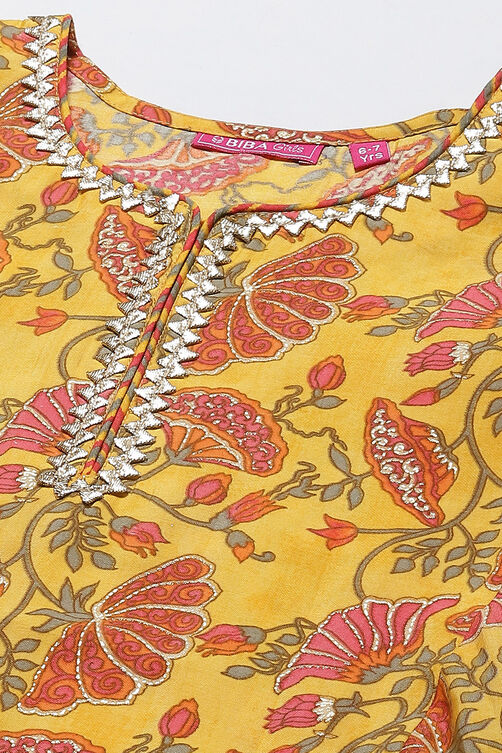 Yellow Poly Viscose Flared Straight Kurta Palazzo Suit Set image number 1