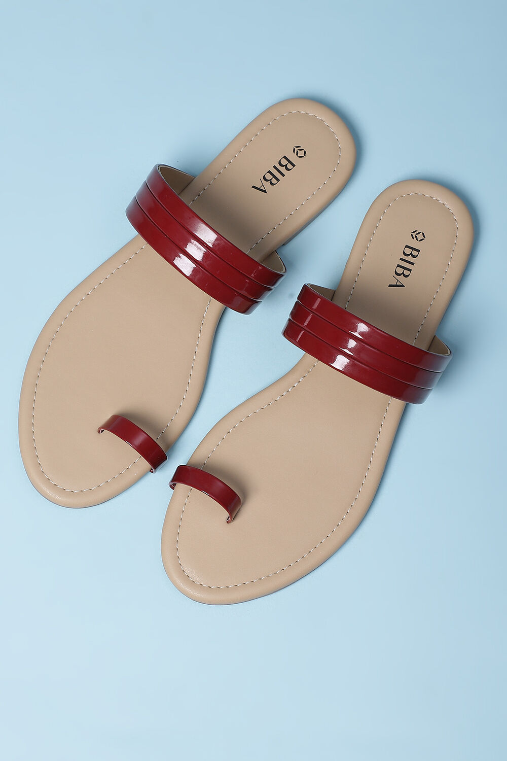Maroon Pu Ring Toe Sandals