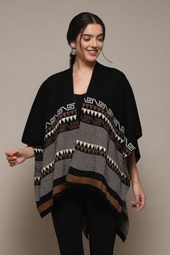 Black Cotton Jacquard Straight Yarndyed Sweater image number 4