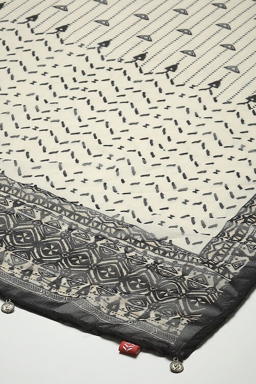 Beige & Black Cotton Blend Printed Scarf image number 1