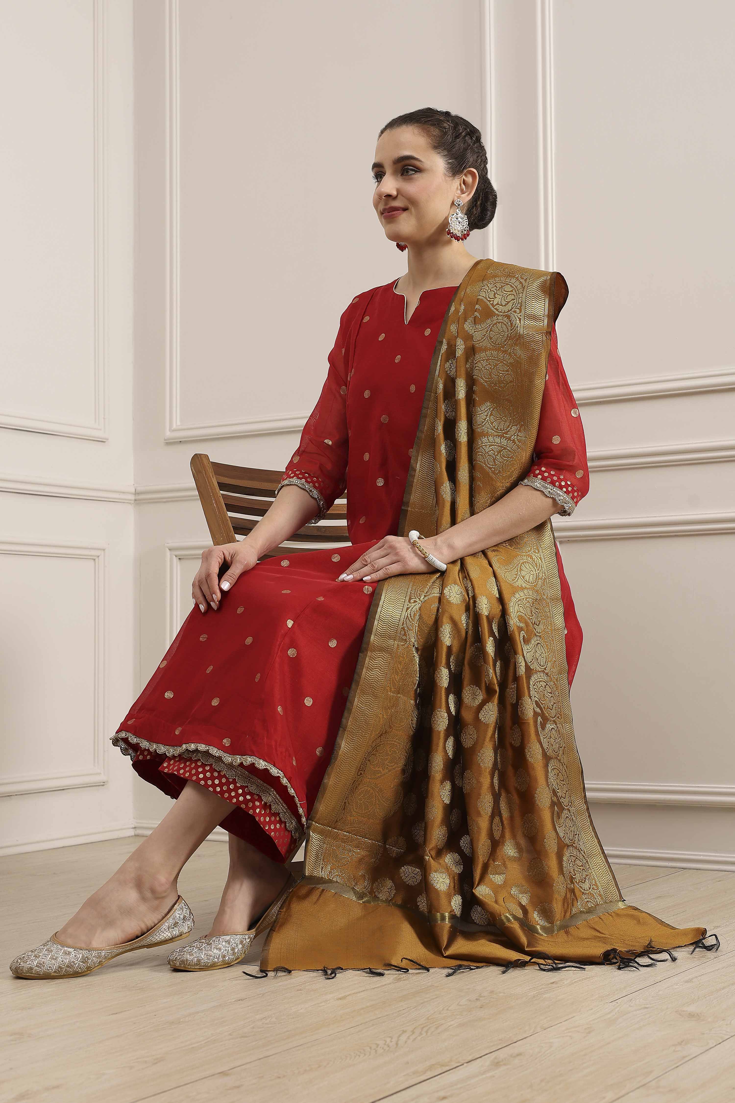 Mustard Polyester Yarndyed Dupatta image number 3