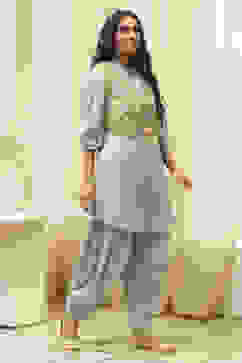 Sage Green Cotton Pathani Straight Kurta Set image number 5