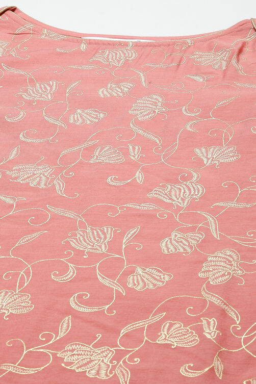 Blush Pink Printed Straight Kurta Regular Pant Suit Set image number 1