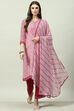 Pink Art Silk Straight Kurta Palazzo Suit Set
