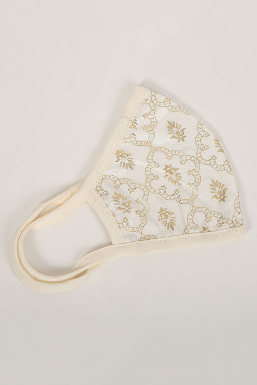 White Viscose Printed Face Mask image number 1