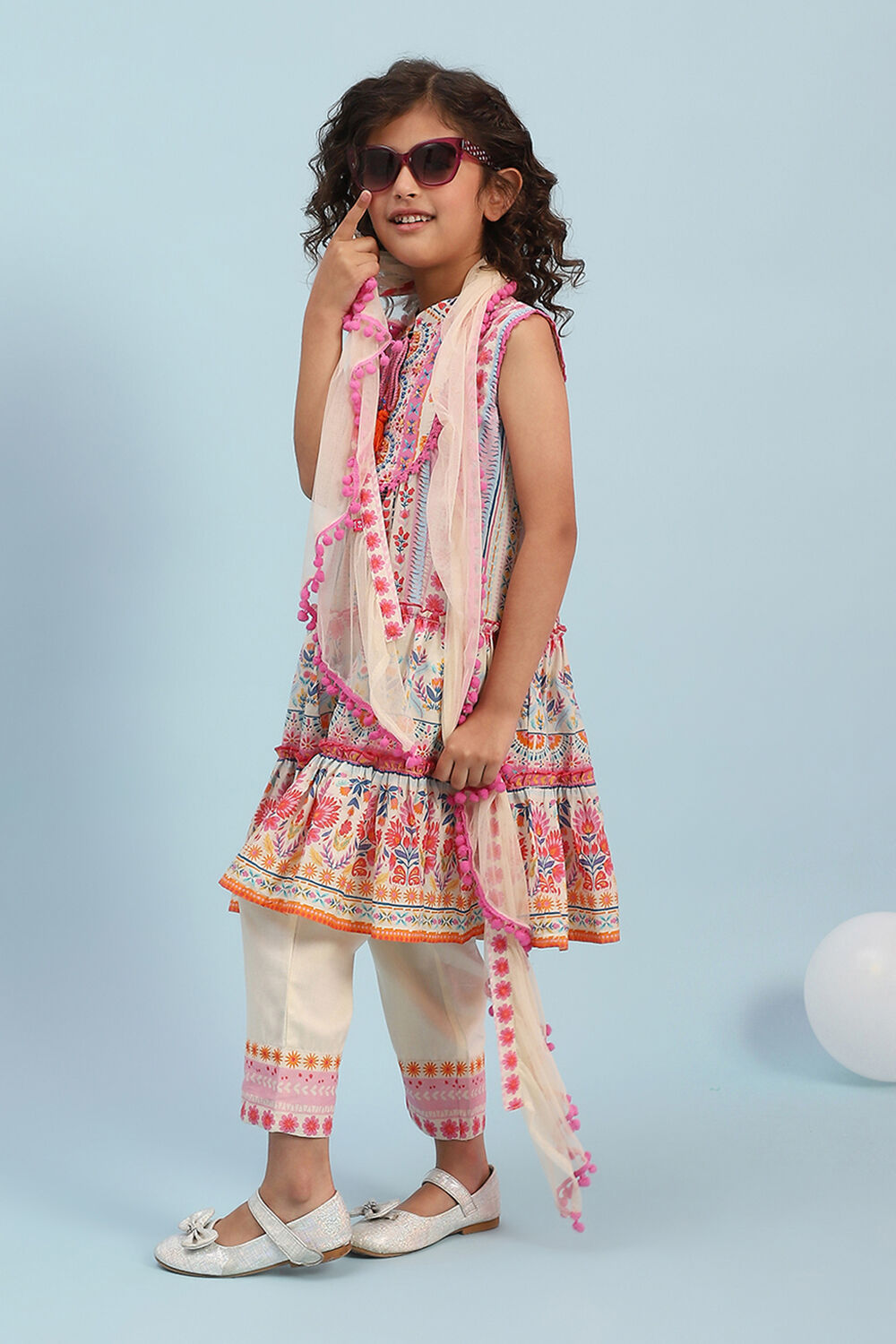 Multi-Colored Cotton Printed Tiered Suit Set image number 3