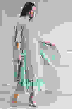 Powder Blue Cotton Blend Layered Embroidered Fusion Set image number 4