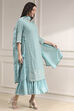 Powder Blue Cotton Blend Layered Embroidered Fusion Set image number 4
