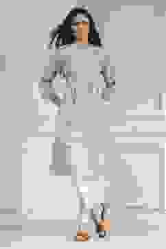 Blue Cotton Printed A-Line Kurta image number 0