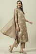 Light Brown Printed Straight Kurta Regular Pants Suit Set image number 6