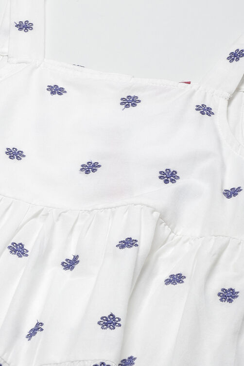 White Cotton Flared Embroidered Dress image number 1