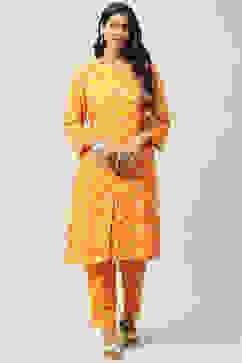 Mango Yellow LIVA Co-ord Set Kurta Relaxed Pant Suit Set image number 0