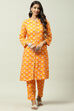 Mango Yellow LIVA Co-ord Set Kurta Relaxed Pant Suit Set image number 0