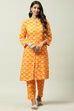 Mango Yellow LIVA Co-ord Set Kurta Relaxed Pant Suit Set