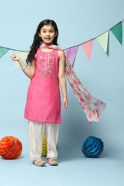 Pink Cotton Blend Straight Kurta Relaxed Salwar Suit Set image number 7