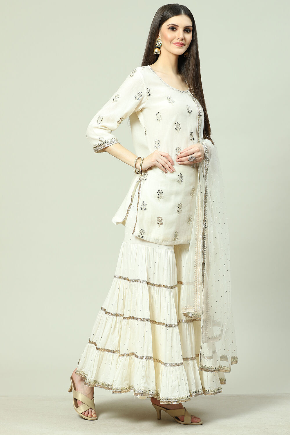 Black Cotton Blend Straight Kurta Garara Suit Set image number 5