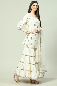 Ivory Cotton Blend Straight Kurta Garara Suit Set image number 5