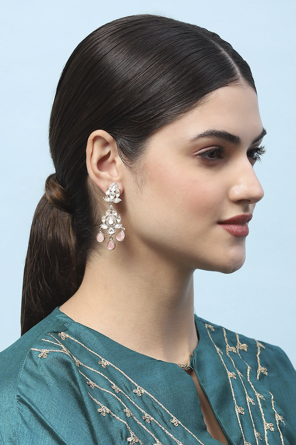 Peach Kundan Festive Drop & Danglers image number 1