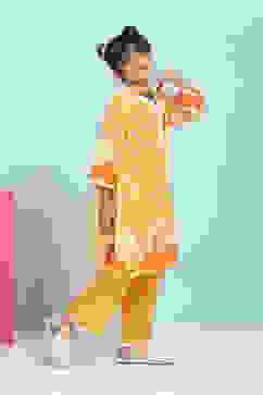 Orange Cotton Printed Straight Suit Set image number 5