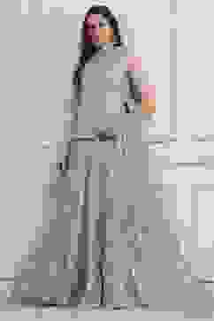 Powder Blue Cotton Printed Lehenga Set image number 0