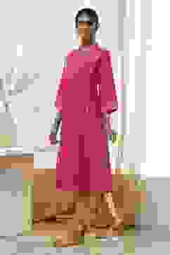 Fuchsia Cotton Printed A-Line Kurta image number 2