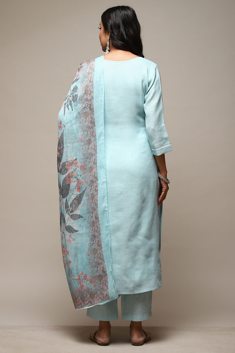 Pastel Green Linen Machine Embroidered Unstitched Suit Set image number 6