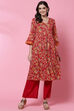 Red Cotton Flared Kurta Set