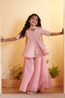 Peach Viscose Rayon Printed Front-Open Garara Kurta Set