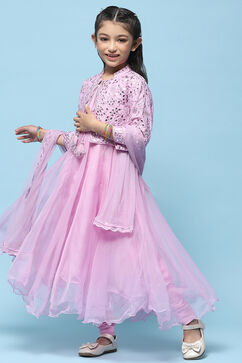 Lilac Cotton Blend Flared Kurta Churidar Suit Set Suit Set image number 4