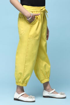 Yellow Cotton Straight Joggers image number 3