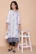 White And Blue Cotton A-Line Printed Kurta image number 0
