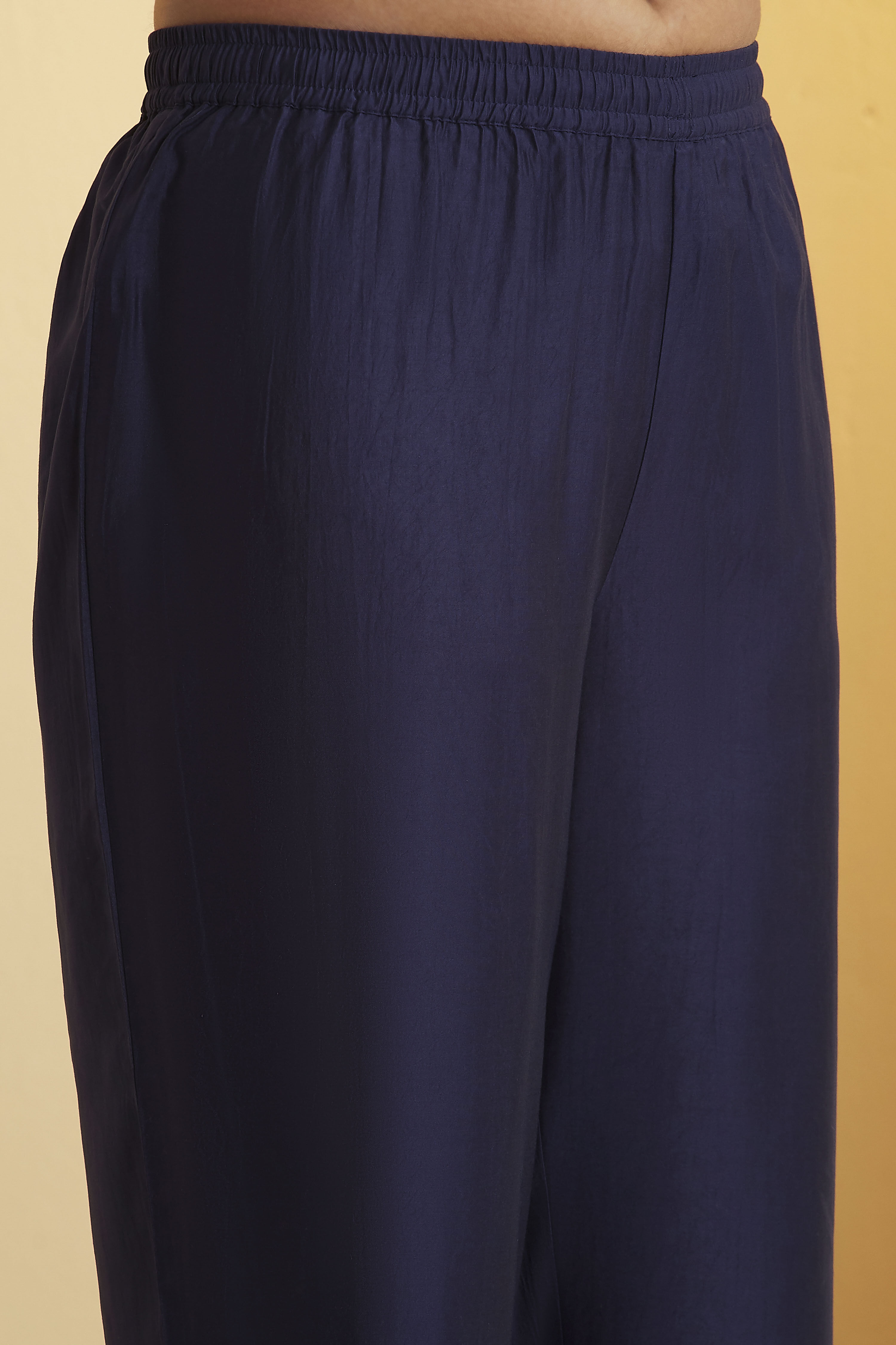 Navy Viscose Silk Kalidar Kurta Pants Set image number 2
