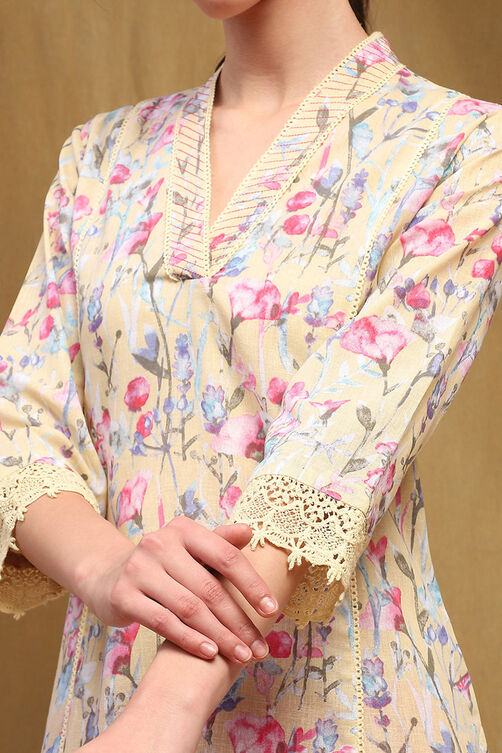 Beige Cotton Straight Kurta image number 6
