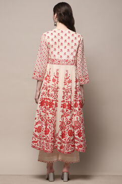 Off White Red Cotton Anarkali Suit Set image number 5