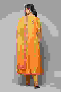 Mehandi Poly Cotton Anarkali Kurta Palazzo Suit Set image number 4