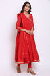 Red Metallic Cotton Anarkali Kurta Churidar Suit Set image number 3