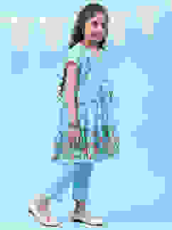 Sky Blue Art Silk Straight Printed Kurta image number 5