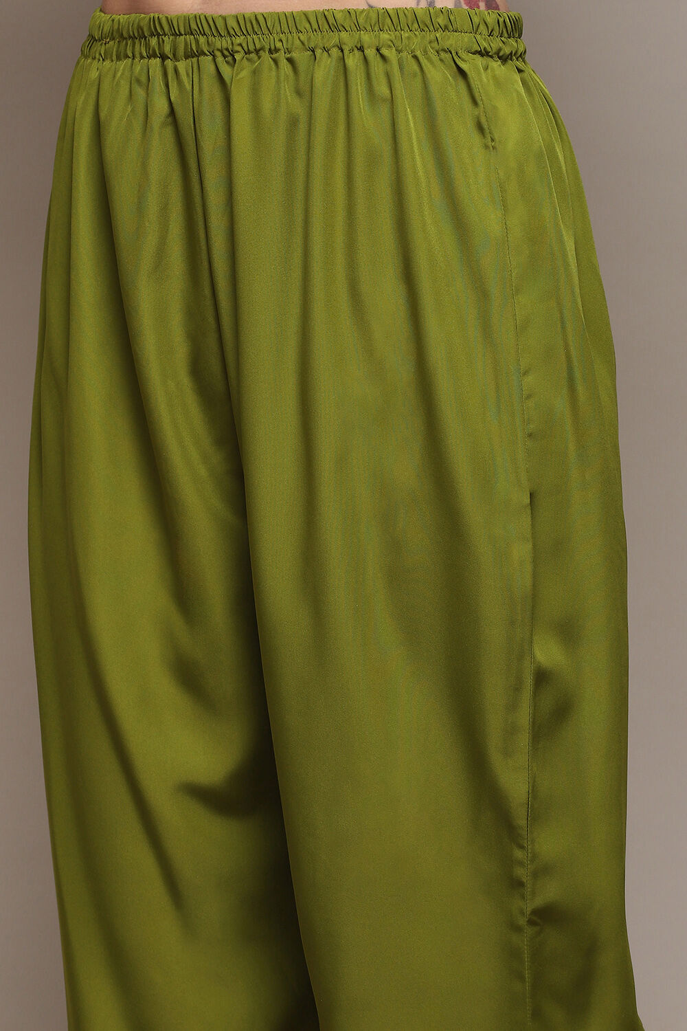 Olive Green Silk Blend Digital Print Unstitched Suit Set image number 3