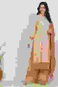 Peach-White Art Silk Woven Unstitched Suit Set image number 6