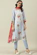 Yellow Printed Viscose A-Line Kurta Slim Pants Suit Set image number 6