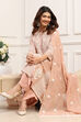 Beige Viscose Organza Embroidered Straight Suit Set