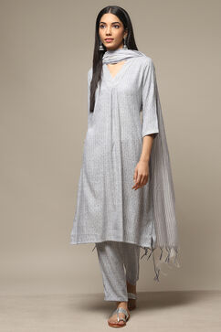 Blue Viscose Straight Kurta Pants Suit Set image number 7