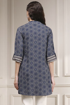 Blue Printed Relaxed Fit Short Kurta image number 3