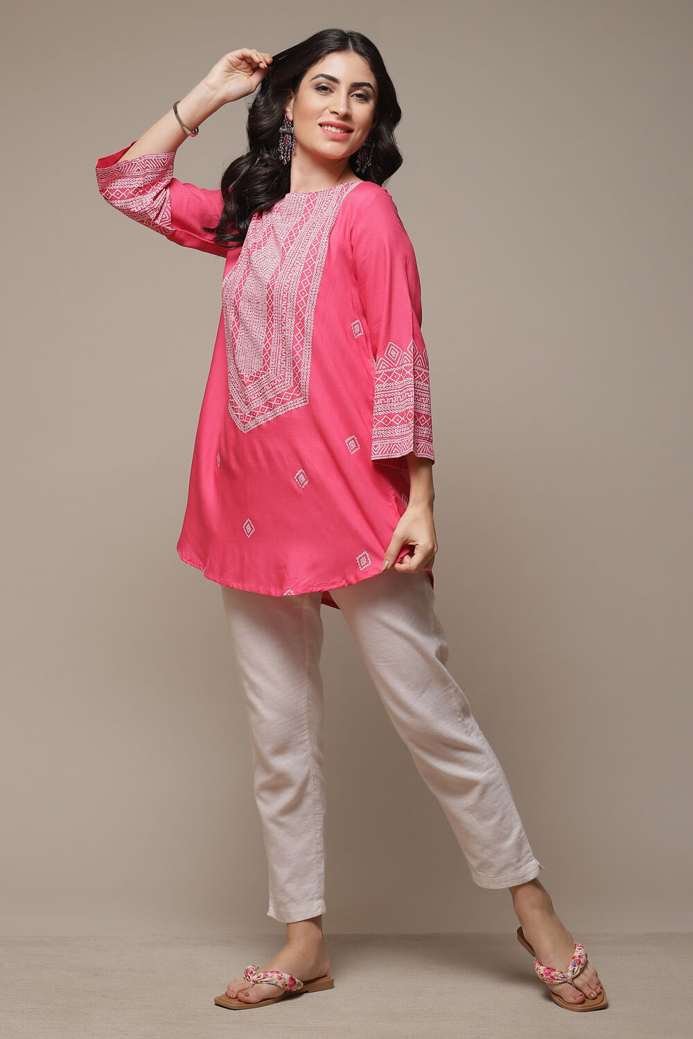 Pink Printed Short Kurta image number 0